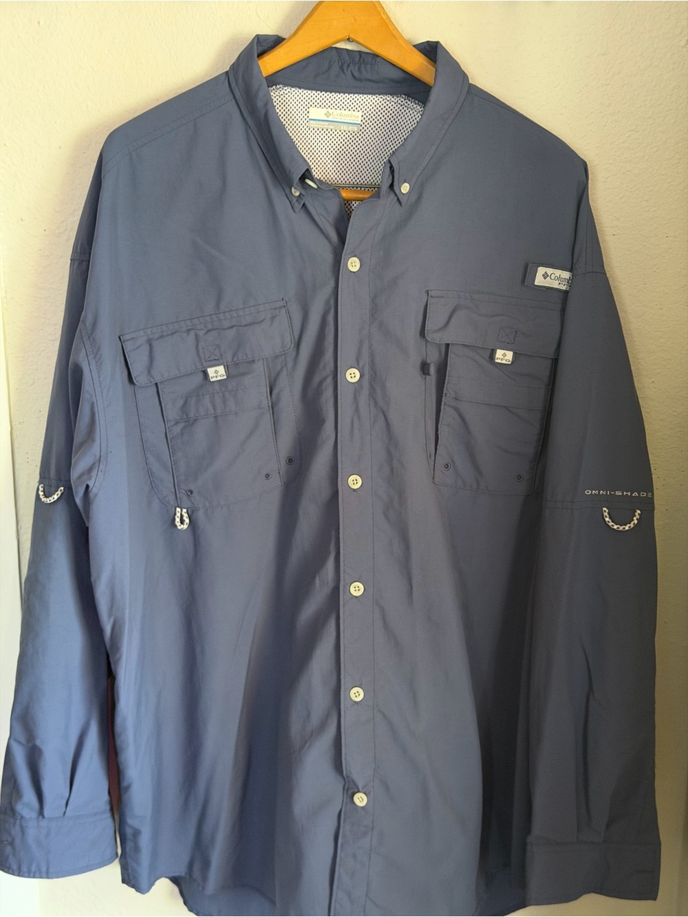 Columbia PFG Blue Outdoors Long Sleeve Button Shirt Men XXL
